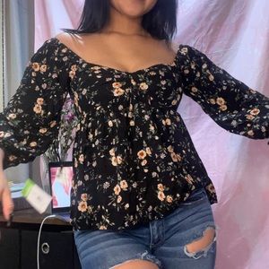 Off-The-Shoulder American Eagle black flowered top
